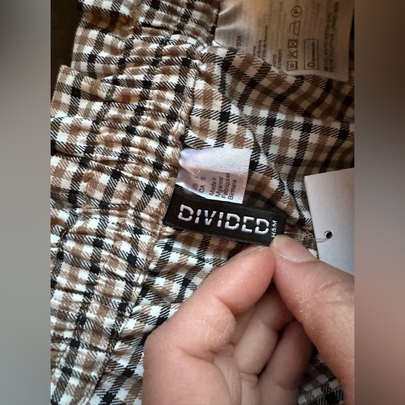 H & M Divided Plaid NWT High & Elastic Waist Shorts In Soft twill  Tie In Front - Picture 6 of 8